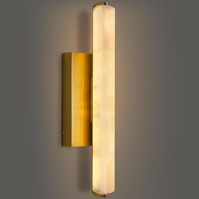 Alabaster Wall Sconces, 15in Brass Alabaster Sconce, Modern Spanish Natural by RINGRAIN