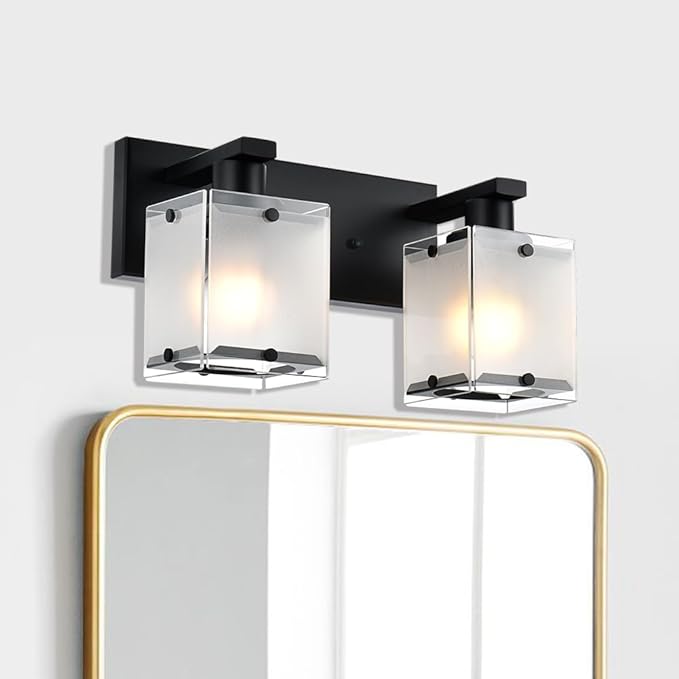 Black Wall Sconce Lighting, 2-Light Bathroom Vanity Light Fixture Wall Mount - Image 2