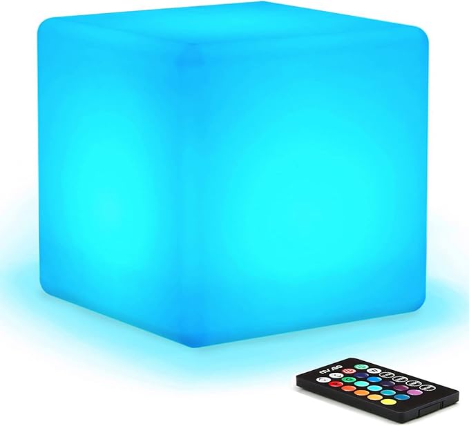 Mr.Go Rechargeable LED Color-Changing Light Cube 8", Dimmable Soothing Mood Lamp by MRGO