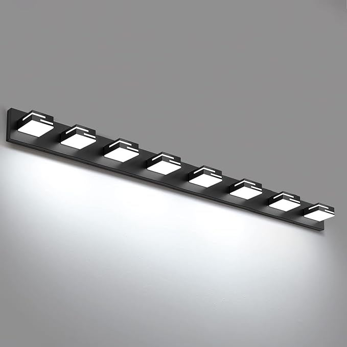LED Modern Bathroom Vanity Light Fixtures, 8-Light 55-inch Dimmable Matte Black by LKHF