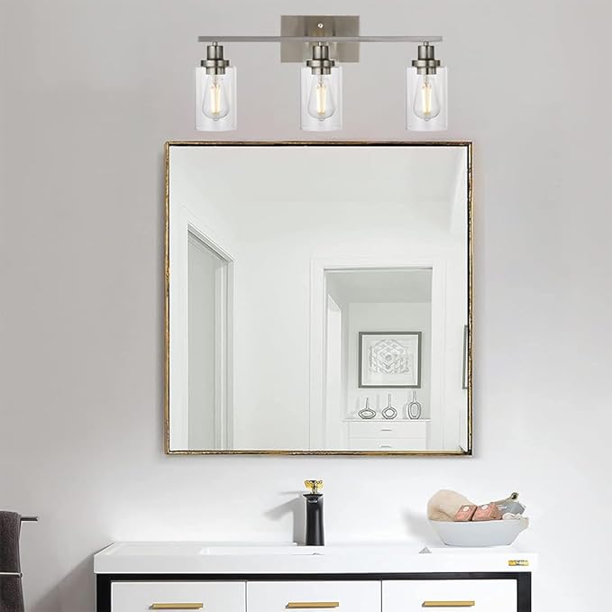 MELUCEE 3 Lights Wall Sconce Brushed Nickel Finished Modern Bathroom Vanity - Image 3