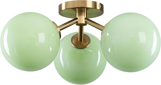 Green Semi Flush Mount Ceiling Light Fixture, 3 Light Opal Glass Globe Mid by Kunlinzhu