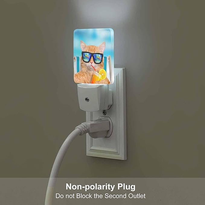 LED Night Light, Funny Cat Sunglasses Relaxing Vacation On Blue Sea LED Night - Image 4