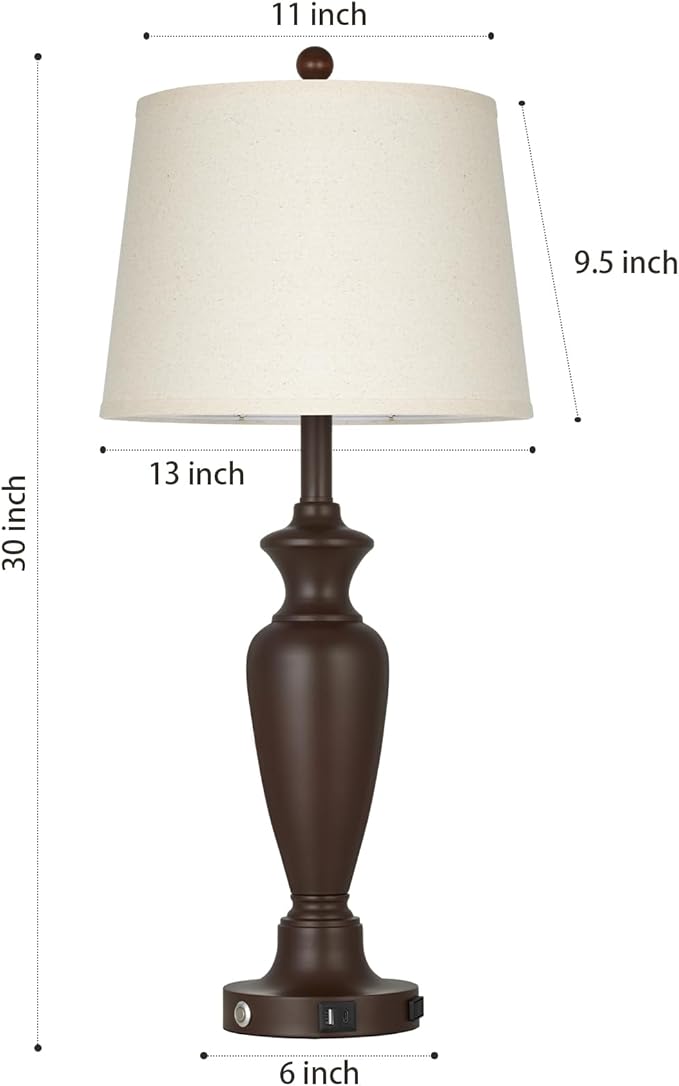 30" Tall Metal Table Lamps Set of 2, Touch Control Bedside Lamps - Image 7