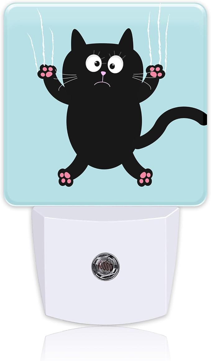 Cartoon Black Cat Claw Scratch Glass Night Light by Uiaoiais