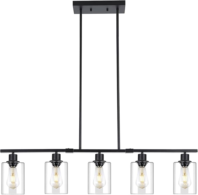 39.4" Kitchen Island Lighting, 5 Lights Clear Glass Pendant Light Fixtue by 3WWWUEE