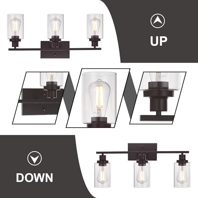 MELUCEE 3 Light Bathroom Vanity Light Oil Rubbed Bronze, Industrial Wall Light - Image 6
