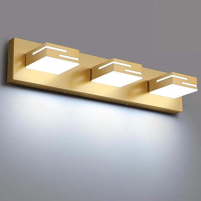 LED Modern Bathroom Vanity Light Fixtures, 3-Light 22-inch Dimmable Gold Vanity by LKHF
