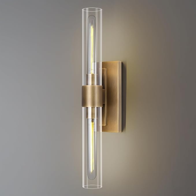 Brass Bathroom Vanity Wall Sconces, 2-Light Glass Tube Wall Sconces, 24 Inch by ZHTIECHUI