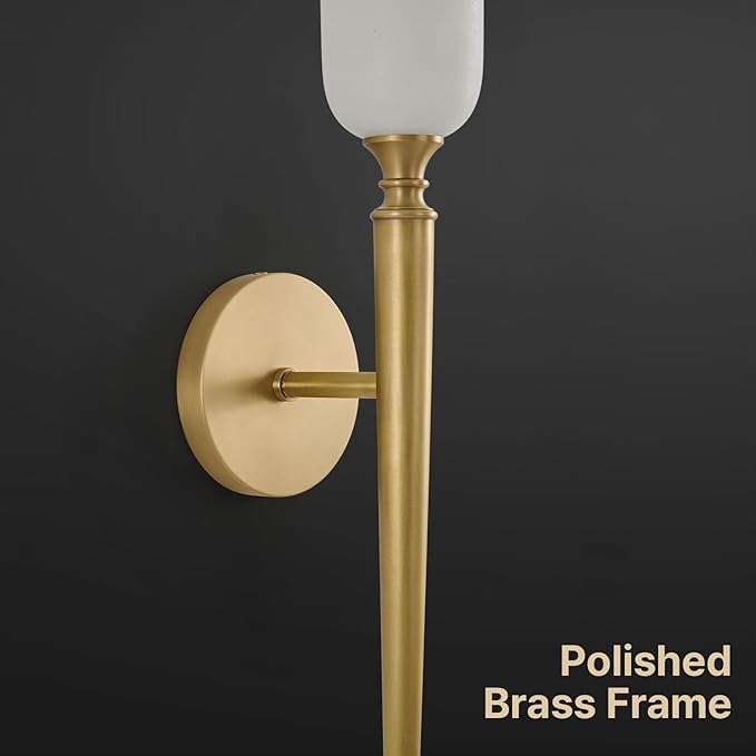 Vintage Alabaster Brass Wall Sconce: Set of 2 Antique Spanish Natural Marble - Image 3