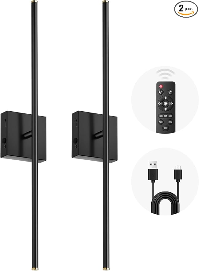 CLY Battery Operated Wall Sconce Set of 2, Dimmable 2700K-6500K Battery Wall by CLY