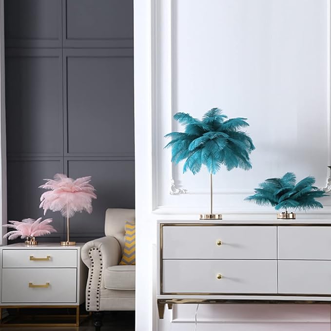White Ostrich Feather Lamp, 3-Color Temperature Modes, 40 Feathers and 5 G4 LED - Image 5