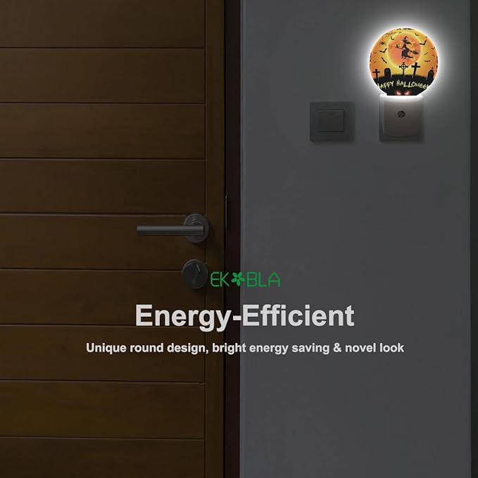 EKOBLA Halloween Night Lights Plug into Wall Scary Graveyard Flying Witch Bat - Image 5