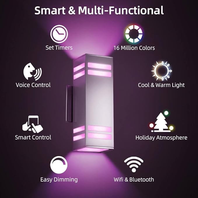 SHIMR Smart Outdoor Wall Light, RGBCW Color Changing WiFi & Bluetooth LED Sconce - Image 4