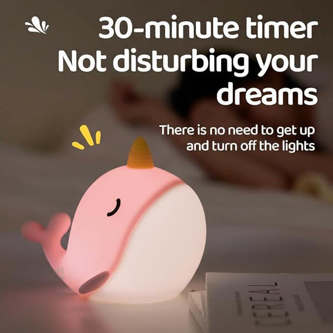 Cute Whale Night Lights, Soft Narwhal Silicone LED Night Lamp, Rechargeable - Image 2