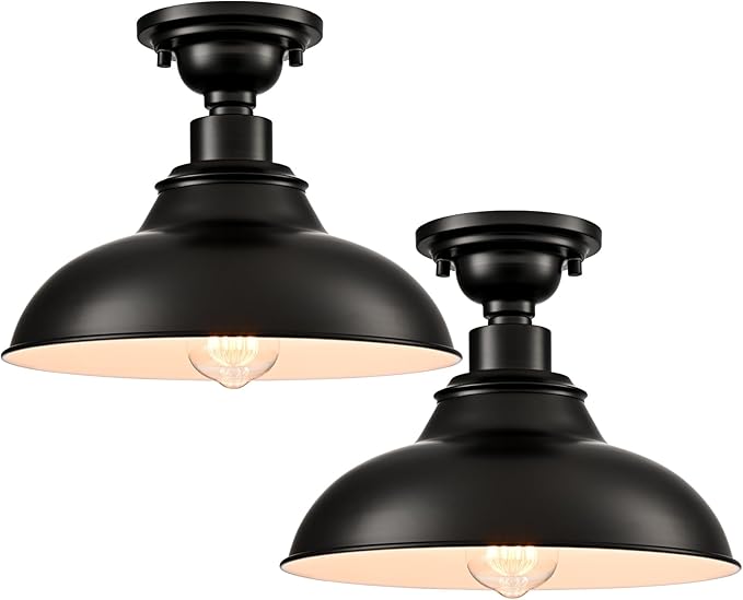 SAMTEEN Farmhouse Black Semi Flush Mount Ceiling Light 2 Pack Modern Barn by SAMTEEN