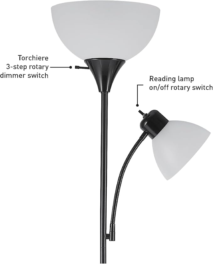 GLOBE Electric 67135 72" Torchiere Floor Lamp and Adjustable Reading Light - Image 6