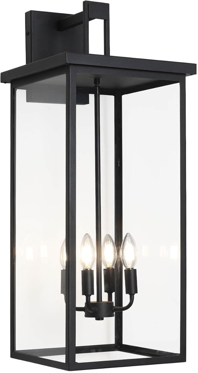 tewei 30In Large Size Square Outdoor Wall Lantern, Modern Black Outside Light by TeweiBrand