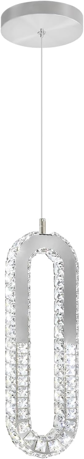 1-Ring Chandelier Silver Modern Pendant Lighting LED Dimmable Hanging Crystal - Image 9