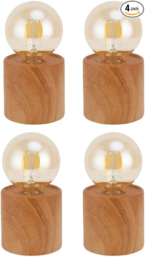 JHY DESIGN Set of 4 Wood Grain Table Lamp 6.5" Tall Cordless Lamp Light by JHYDESIGN