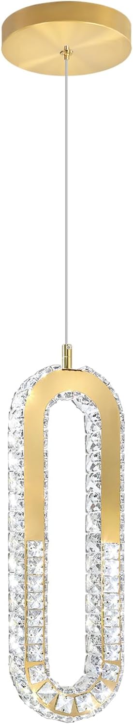 1-Ring Chandelier Gold Modern Pendant Lighting LED Dimmable Hanging Crystal - Image 9