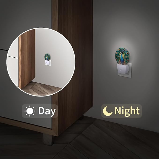 Round Night Lights Beautiful Animal Pecock LED Nightlight Plug in Dust to Dawn - Image 3