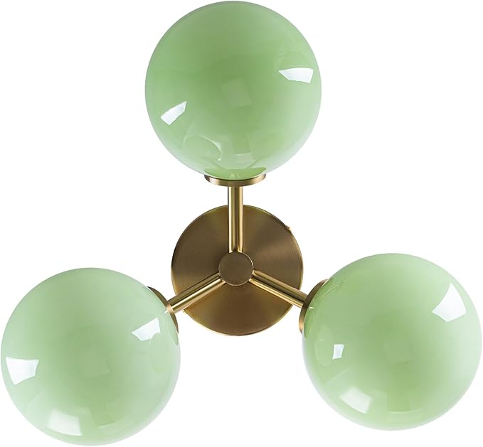 Green Semi Flush Mount Ceiling Light Fixture, 3 Light Opal Glass Globe Mid - Image 8