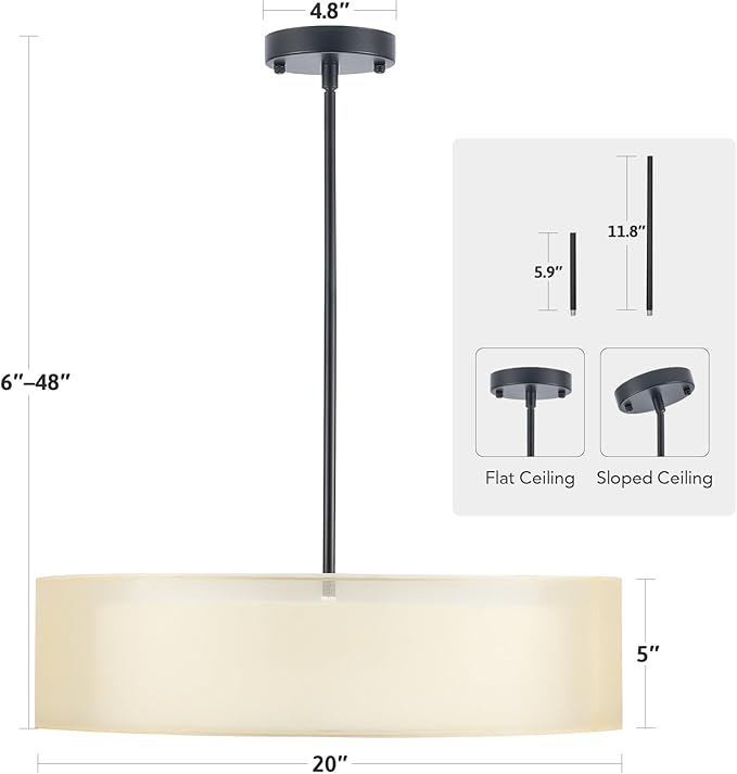 VONLUCE 3-Light Drum Chandeliers, Adjustable Swivel Joint Hanging Light Fixture - Image 6
