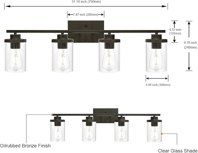 Bathroom Vanity Light Fixtures Oil Rubbed Bronze Finished 4-Light - Image 6
