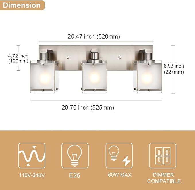 Modern 3-Lights Brushed Nickel Vanity Lights, Bathroom Light Fixture Over - Image 4