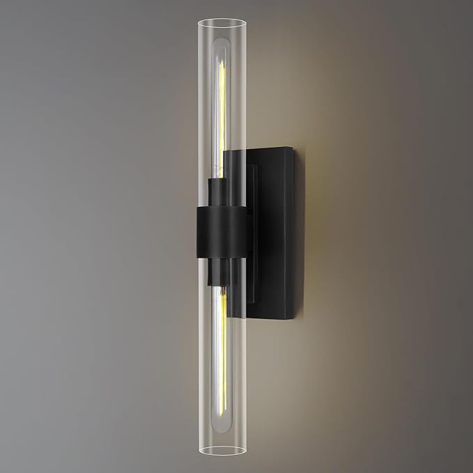 Bathroom Black Vanity Wall Sconces, 2-Light Glass Tube Wall Sconces, Horizontal by ZHTIECHUI