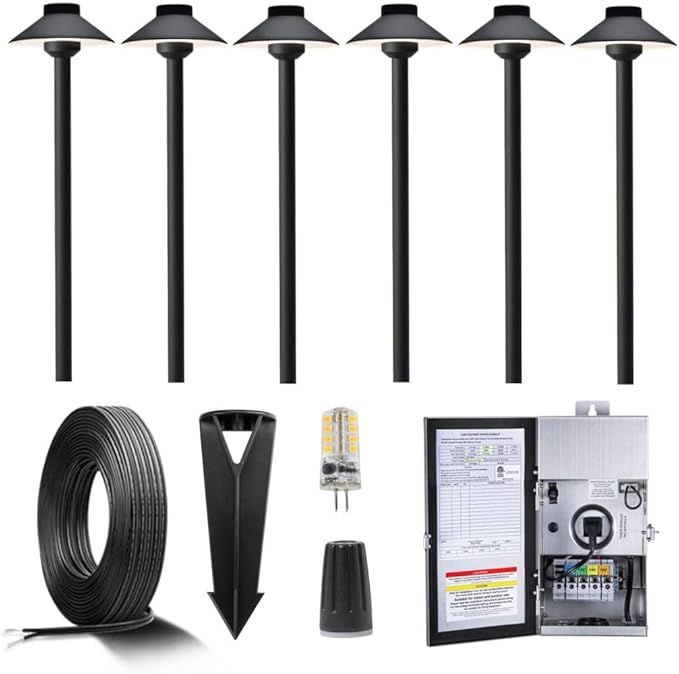 Gardenreet Black Brass Low Voltage Landscape Path Lights Kit 12V LED by Gardenreet