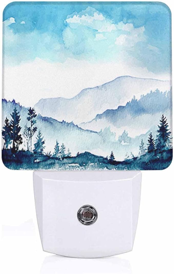 LED Night Light, Mountains Landscape Sky Grasses Trees LED Night Light Plug by Unknown