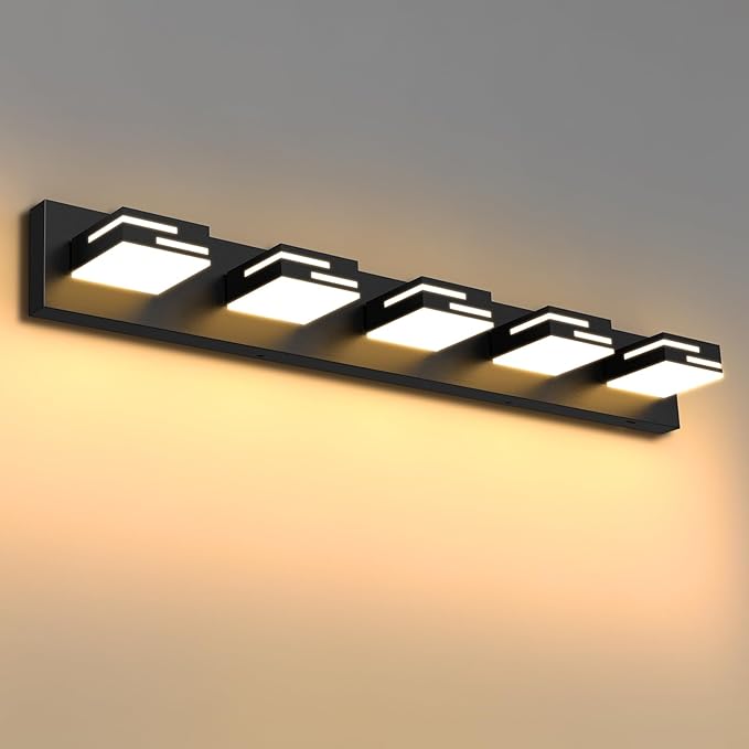 LED Modern Bathroom Vanity Light Fixtures 5-Light 5CCT Dimmable Matte Black by LKHF