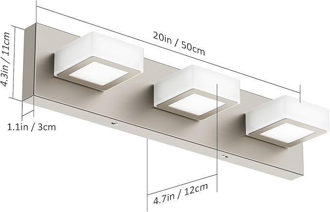 Ralbay 3-Light Brushed Nickel Bathroom Vanity Lights Metal Acrylic LED Modern - Image 3