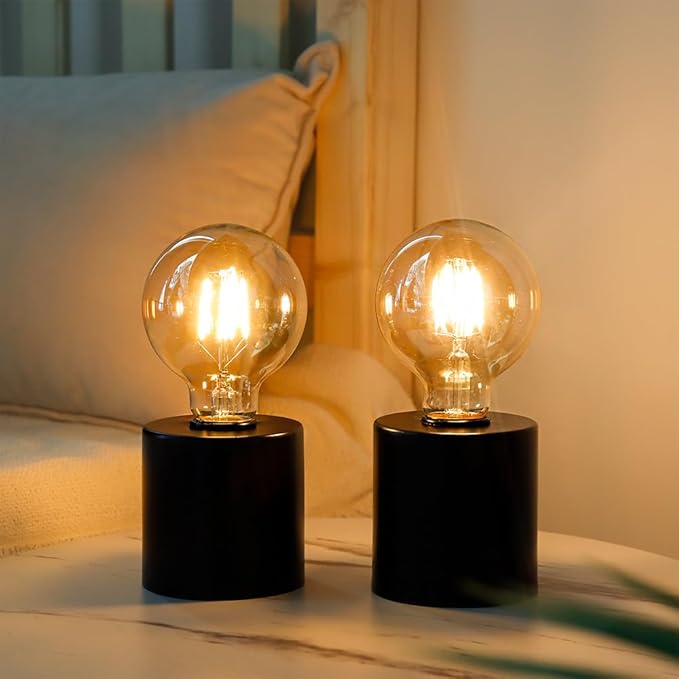 JHY DESIGN Set of 2 Black Table Lamp Battery Powered 7" Tall Cordless Lamp Light - Image 4