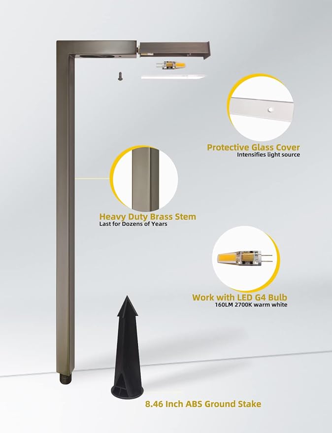 COLOER Brass Low Voltage Outdoor Pathway Lights Bronze Finish 4-Pack - Image 3