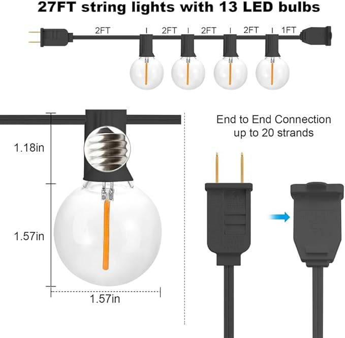 SUNTHIN Globe Outdoor String Lights, 27FT Patio Lights - Image 3