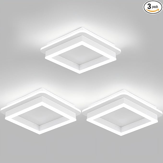 CANEOE 3 Packs Square Flush Mount Ceiling Light, 6000K Black Modern LED Ceiling by CANEOE