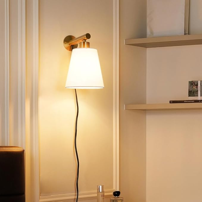 Gold Plug-in Wall Sconces Set of 2, Bedside Lamps - Image 2