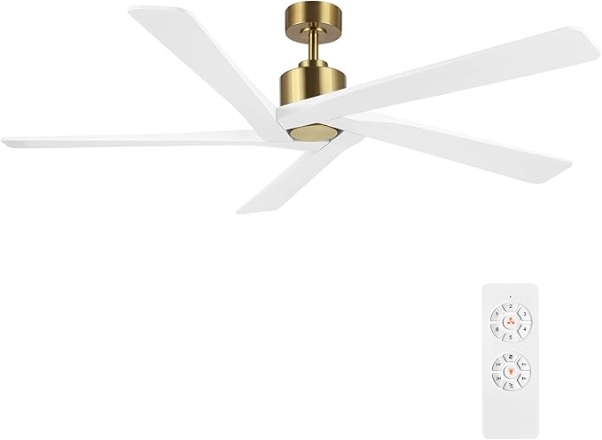 WINGBO 64 Inch DC Ceiling Fan without Lights, 5 Reversible Carved Solid Wood by HomePage