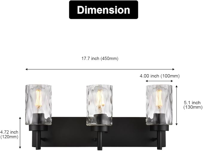 BONLICHT Vanity Light Fixtures 3 Light Modern Wall Sconces Lighting Black - Image 3