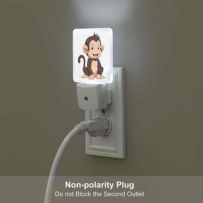 LED Night Light, Cute Cartoon Brown Smiling Monkey LED Night Light Plug into - Image 4