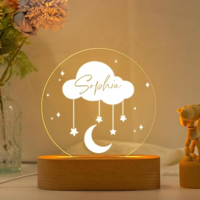 Custom Nursery Lamp with Cloud and Moon – Baby Night Light with Stars, by Custom