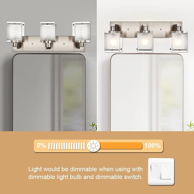 Modern 3-Lights Brushed Nickel Vanity Lights, Bathroom Light Fixture Over - Image 3