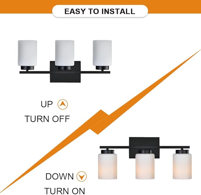 VINLUZ Black Bathroom Vanity Light, 3-Light Modern Wall Sconce Lighting - Image 7