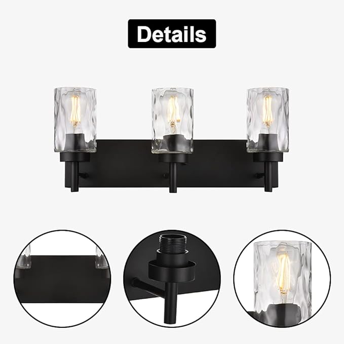 BONLICHT Vanity Light Fixtures 3 Light Modern Wall Sconces Lighting Black - Image 8