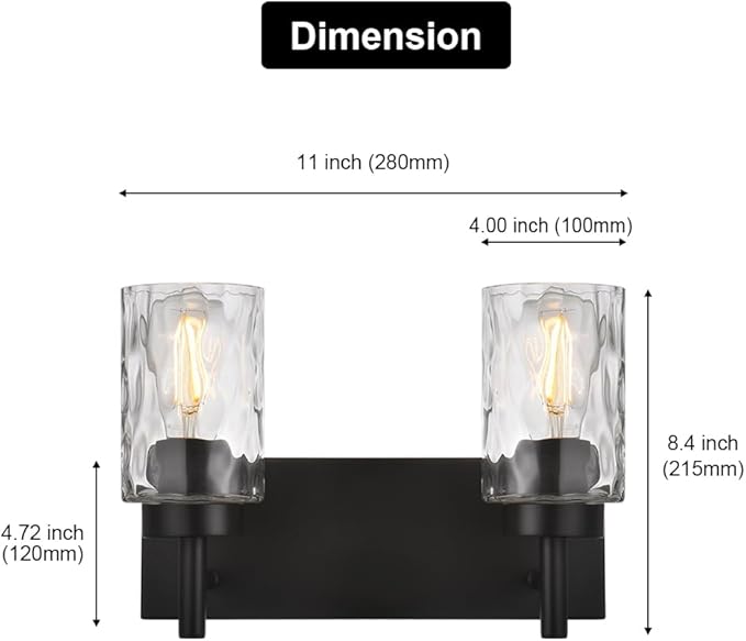 BONLICHT 2 Light Farmhouse Wall Sconce Vanity Lights Modern Black Bathroom - Image 3