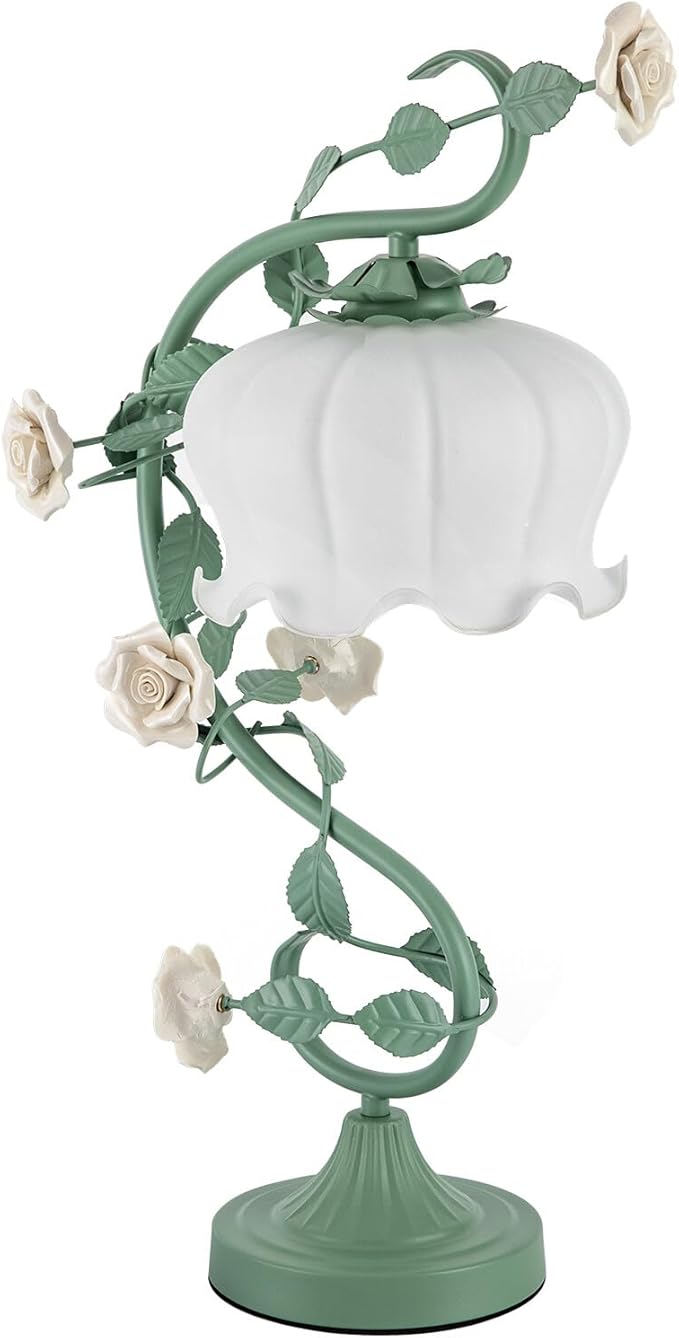 Flower Glass Table Lamp with 7.48inches Wide Bent Glass Lampshade, Floral by Unknown