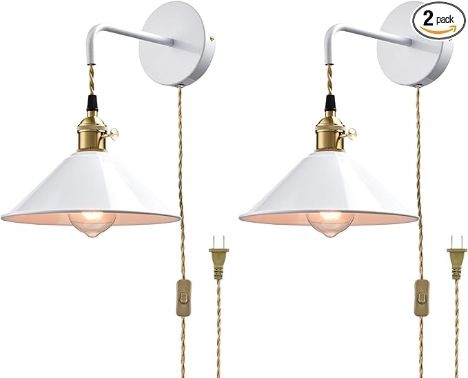 Plug-in Wall Lamp with Umbrella Shade, Bright White Wall Light Fixture Set of by JEENKAE